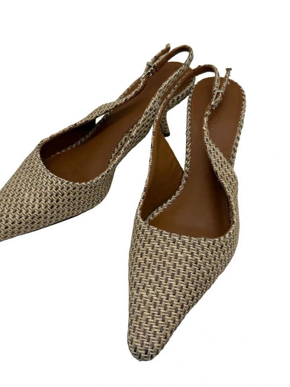 J. Mclaughlin Beige Cassidy Grasscloth Slingback Kitten Heels Size 8